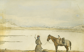 «Памирское озеро Виктория. 2 мая 1874», акварель Т. Э. Гордона