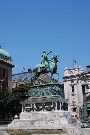 The statue of Prince Mihailo on Republic Square in Belgrade..jpg